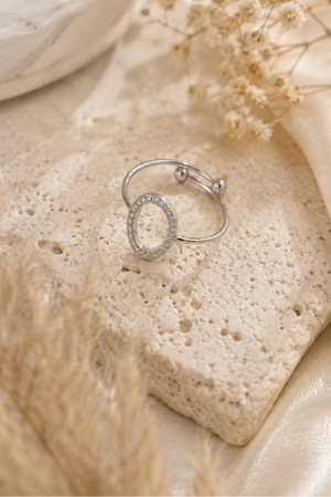 Fingerring Oval Glitter - Justerbar Silver Look