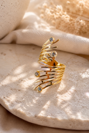 Justerbar Fingerring i Vifteform med Smukke Sten – Stainless Steel Gold Look