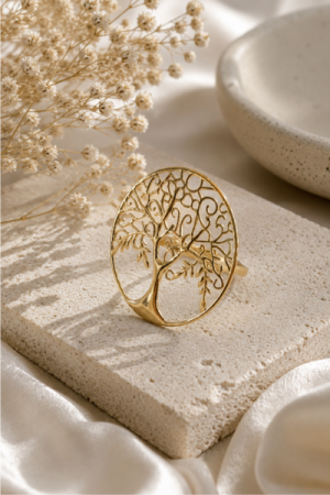 Fingerring Justerbar Stor Livets Træ - Goldlook