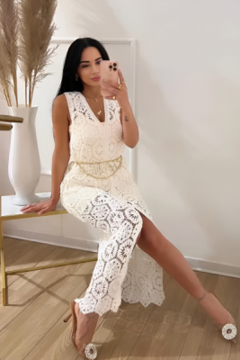 Blomstret hæklet hvid vestkjole boheme - Onesize