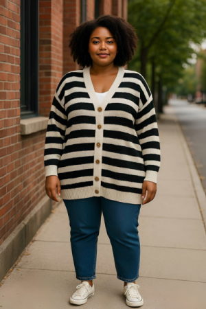 Strik Cardigan Stribet Elegance- Onesize Plus