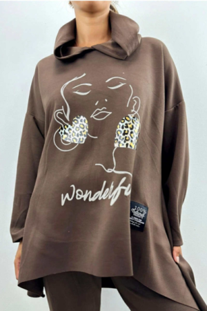 Trendy hoodie tunika – med kunstnerisk twist - Onesize