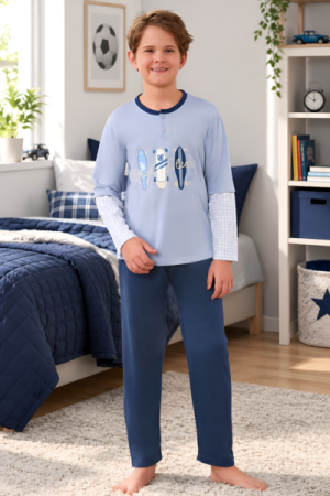 Hyggeligt Pyjamassæt i Blå Nuancer