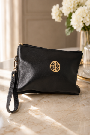 Eksklusiv clutch & skuldertaske med gyldne detaljer