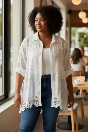 Eksklusiv skjorte med Broderie Anglaise