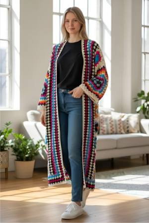 Hæklet Lang Cardigan