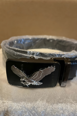 Herrebælte – Sort med ørn i spændet - 120 cm