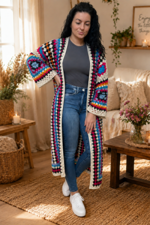 Hæklet Lang Cardigan - Onesize