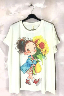 T-shirt med print - pigen med solsikke