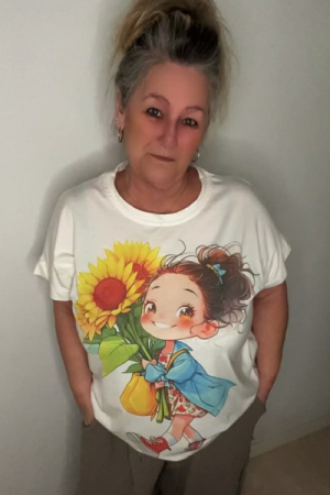 T-shirt med print - pigen med solsikke