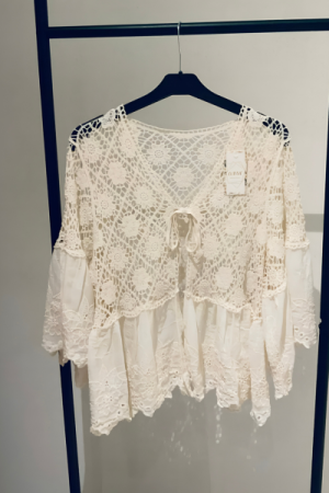 Hæklet Cardigan Med Broderi Anglaise - Creme