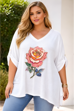 Tunika med glitter blomst - Plussize