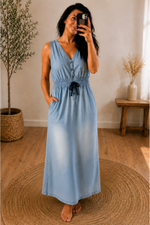 Denimkjole med glimt af glamour - Onesize