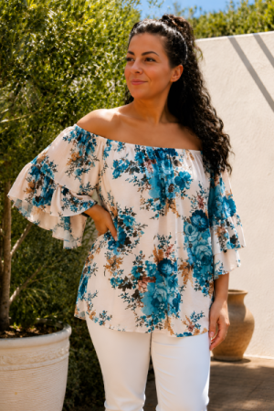 Rosalia Off Shoulder Bluse – Turkis Drøm