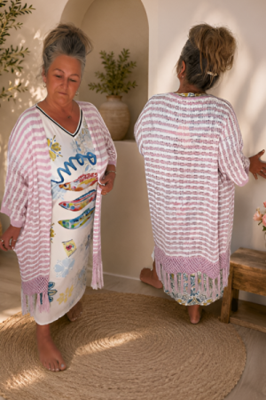 Mille Cardigan – Rosepink & Hvid